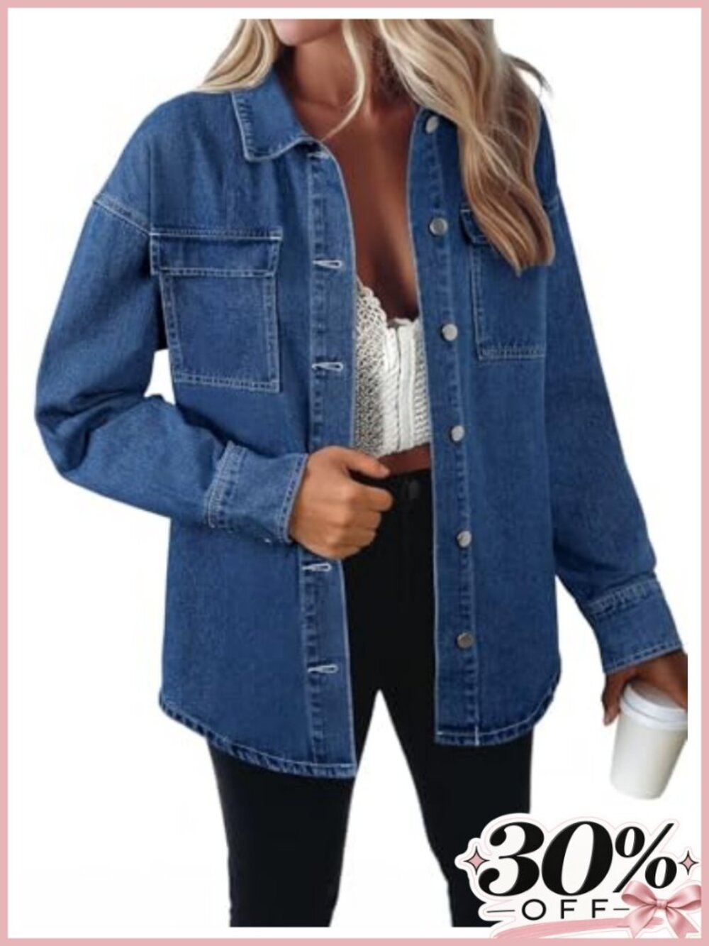 Oversized Denim Button Down Shirt Cotton Blend Tunic Beach Casual Fall